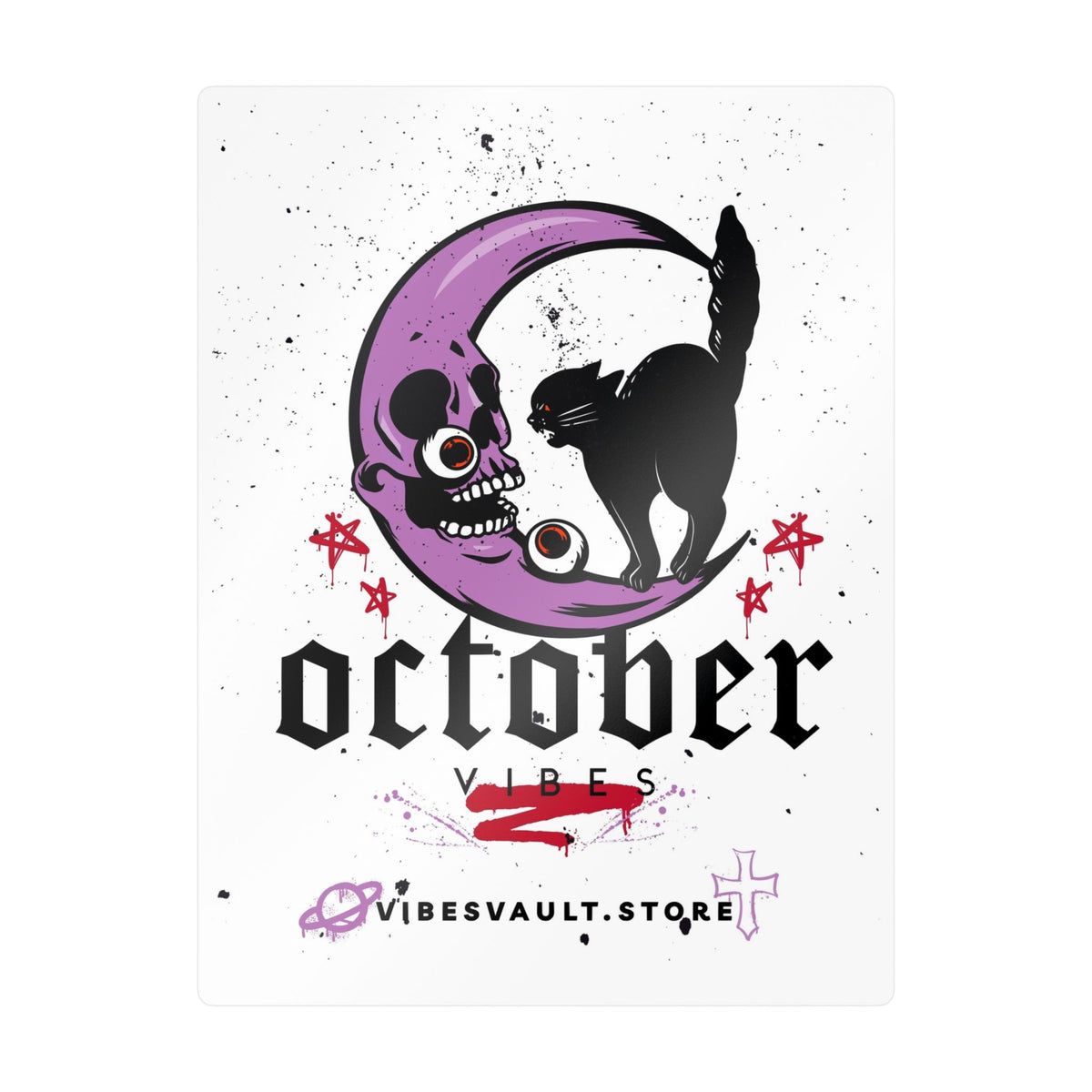 October Vibes Kiss-Cut Vinyl Decal — Halloween Moon Cat Skull Sticker