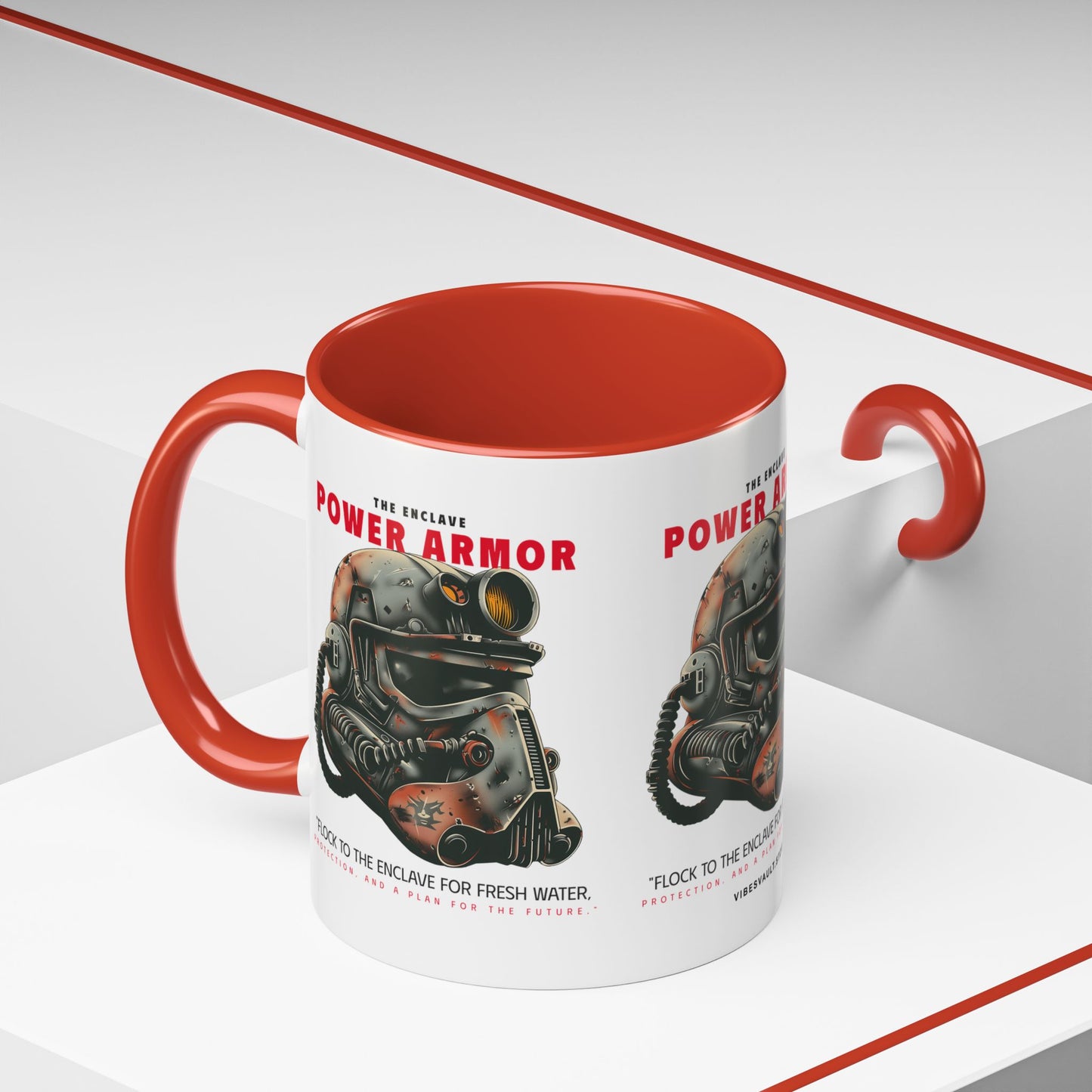 Power Armor Accent Coffee Mug — Fallout Enclave Helmet Design (11/15oz)