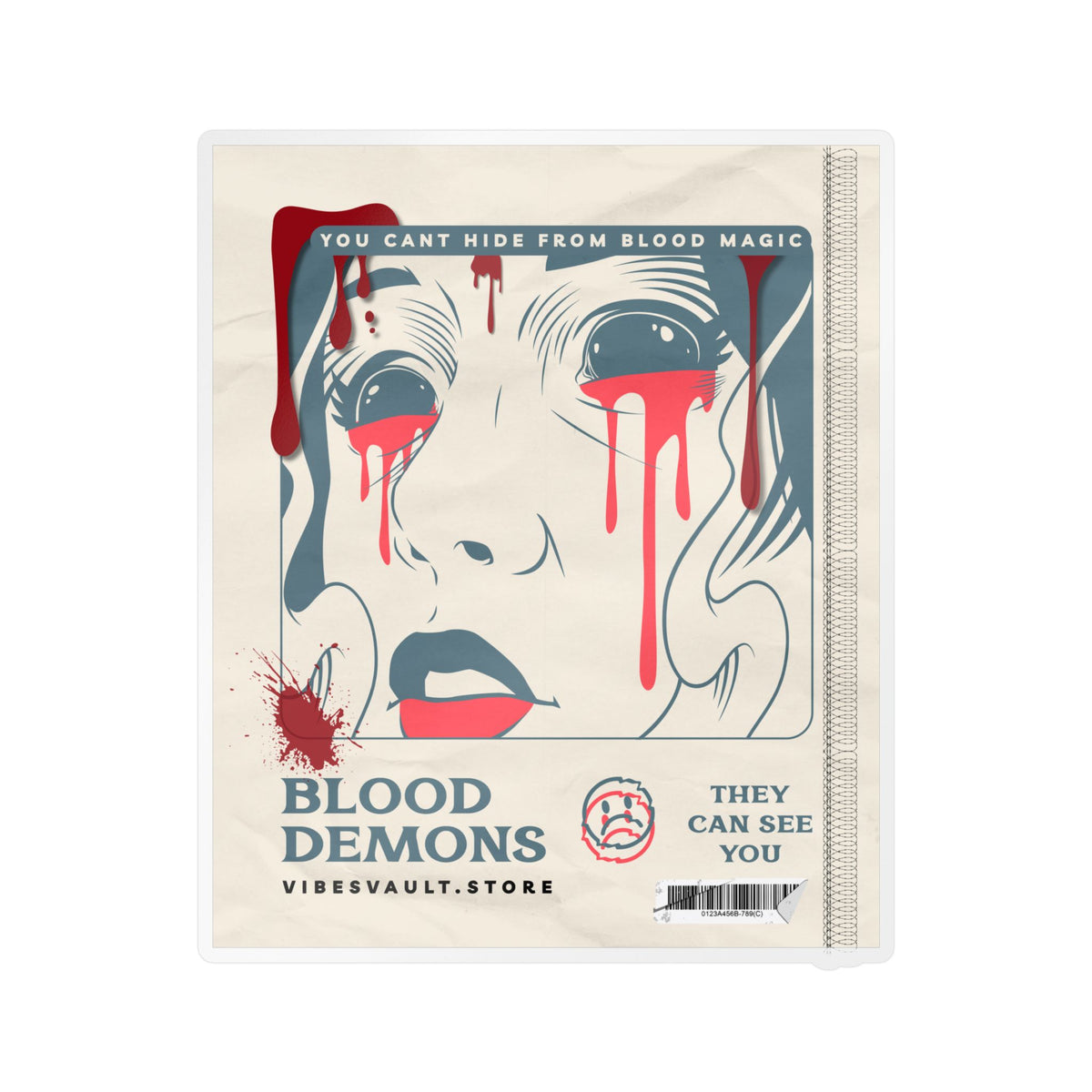 Blood Demons Kiss-Cut Vinyl Decal — Retro Horror Sticker ("You Can't Hide From Blood Magic") — Halloween 2026