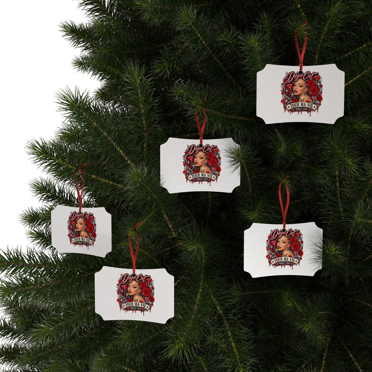 Red Roses Chrome Portrait Aluminum Ornaments