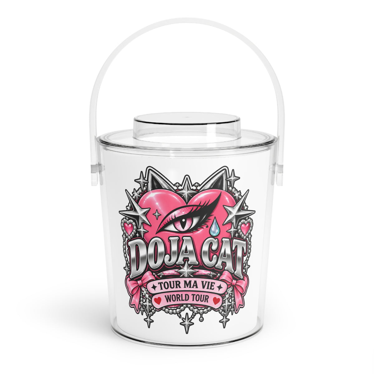 Pink Heart Chrome Eye Ice Bucket with Tongs