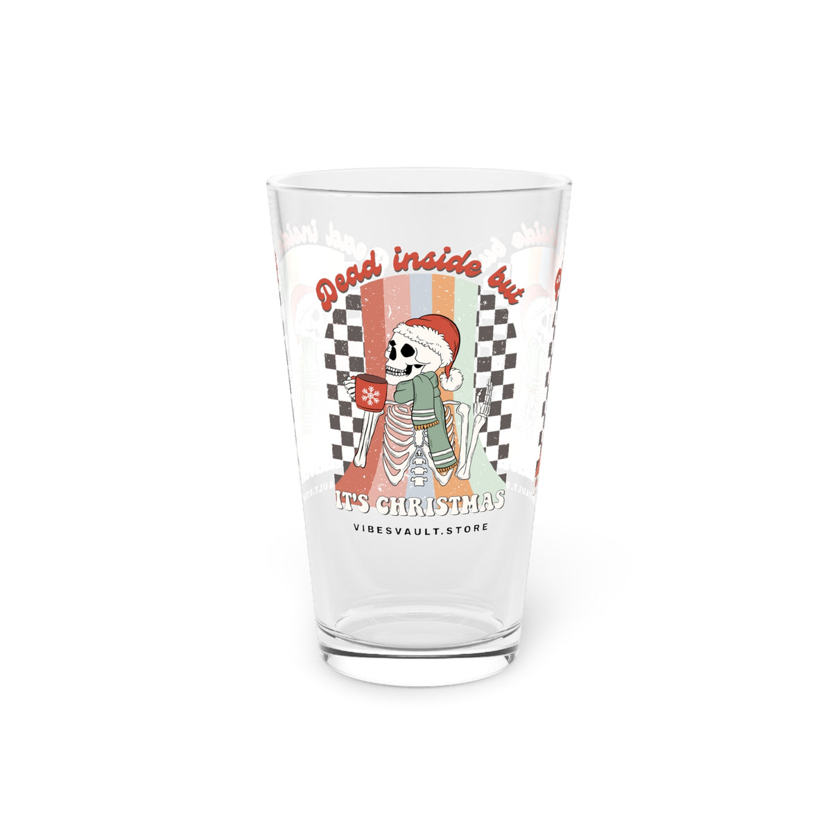 Christmas Skeleton Pint Glass — 'Dead Inside But It's Christmas' 16oz