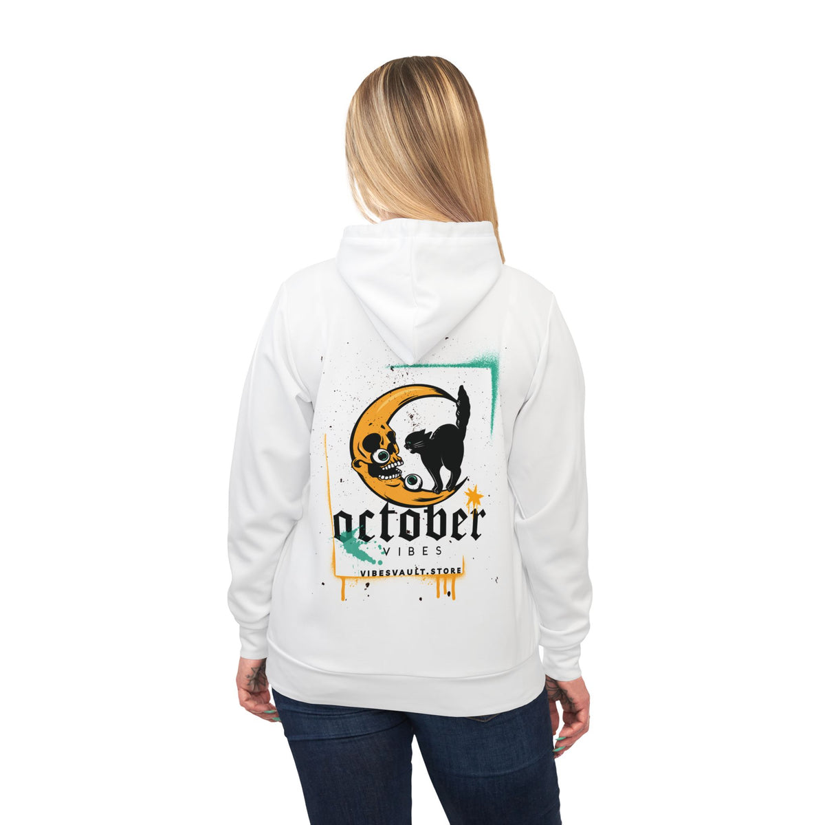 October Vibes Hoodie – Black Cat Moon Graphic Athletic Hoodie