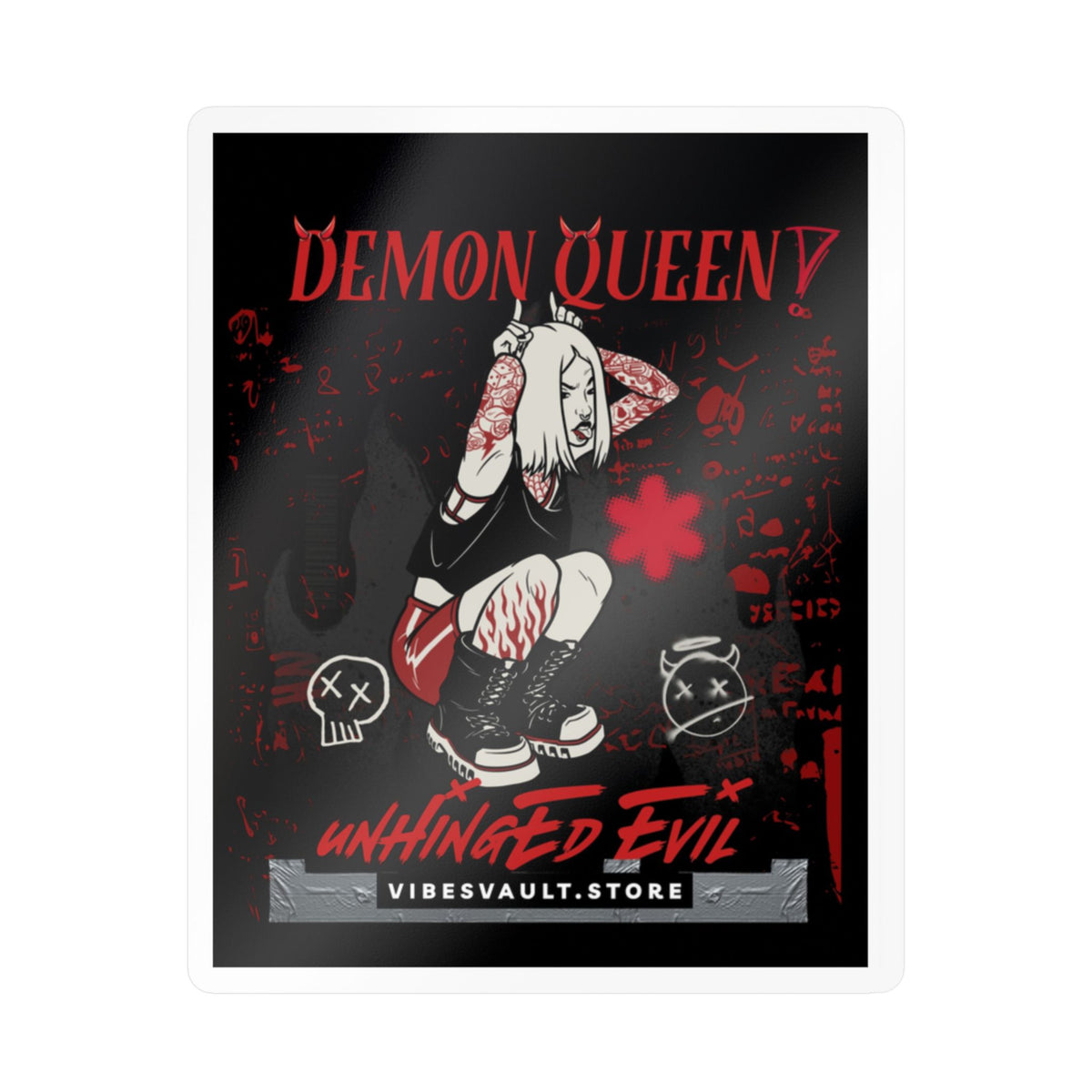 Demon Queen Kiss-Cut Vinyl Decal — Gothic Punk Sticker ("Unhinged Evil")— Halloween 2026