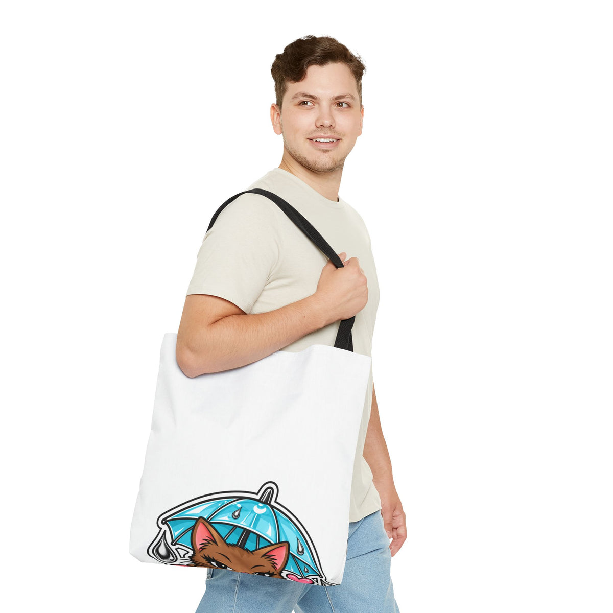 Brown Cat Umbrella All-Over Print Tote Bag