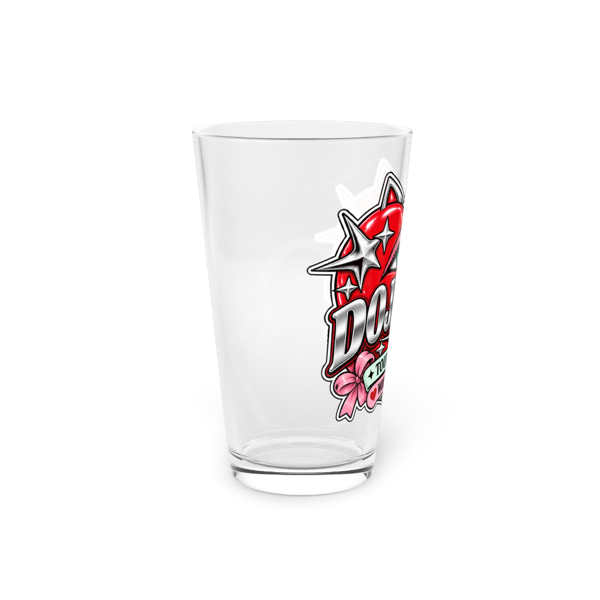Red Heart Chrome Eye Pint Glass 16oz