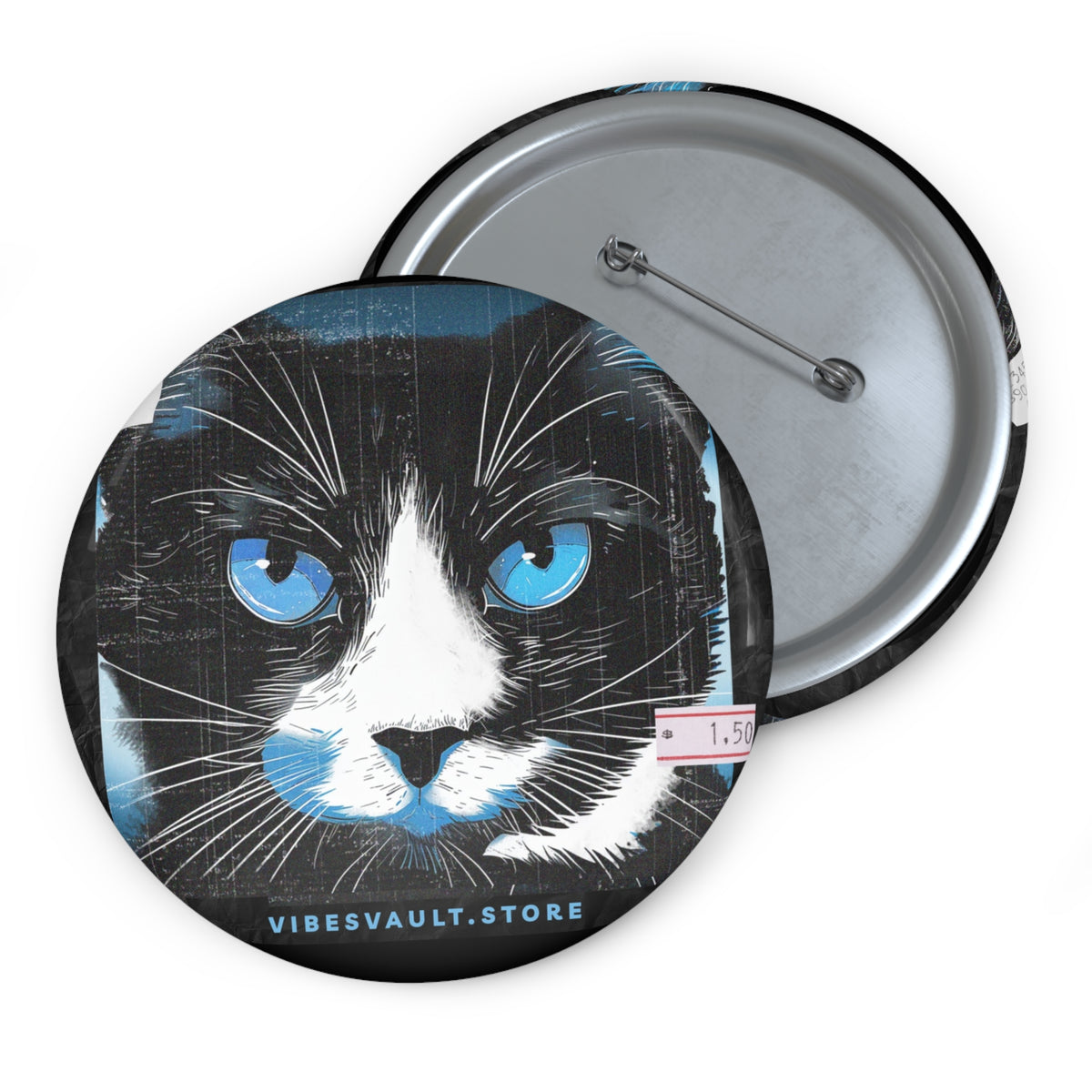 Black Halloween Cat with Blue Eyes Badge Pin Button - Fall Halloween 2026