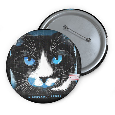 Black Halloween Cat with Blue Eyes Badge Pin Button - Fall Halloween 2026