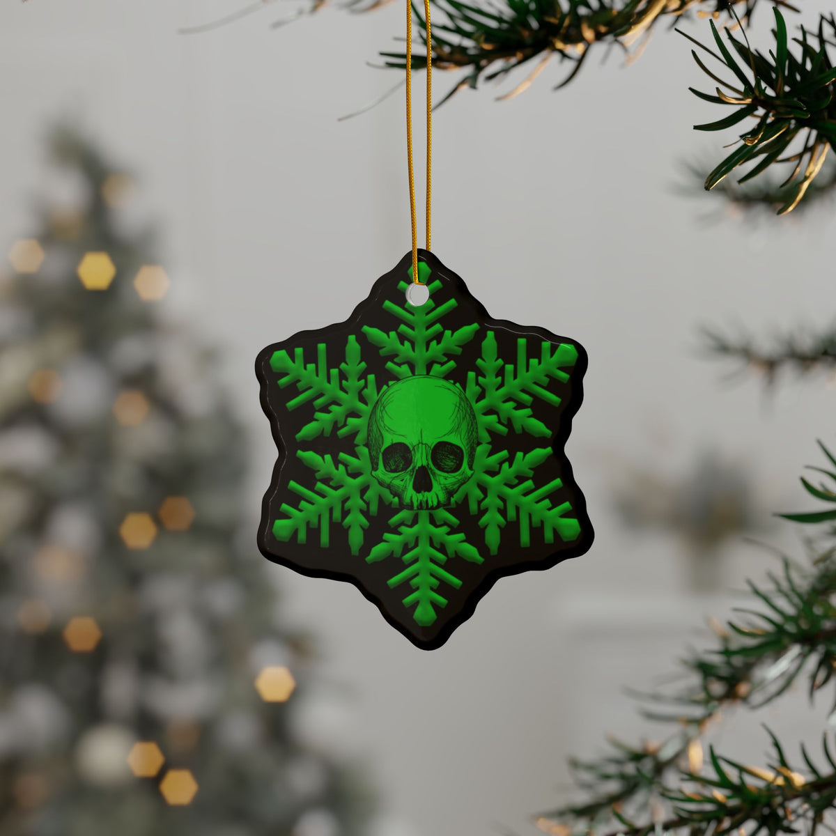 Green Black Skull Snowflake Christmas Ornament 1pc, 3pcs, 5pcs, or 10pcs