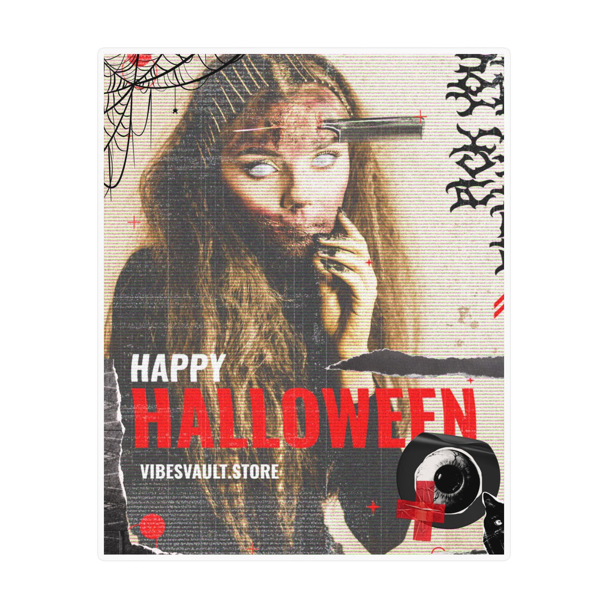 Halloween Kiss-Cut Vinyl Decal — "Happy Halloween" Horror Collage Sticker— Halloween 2026