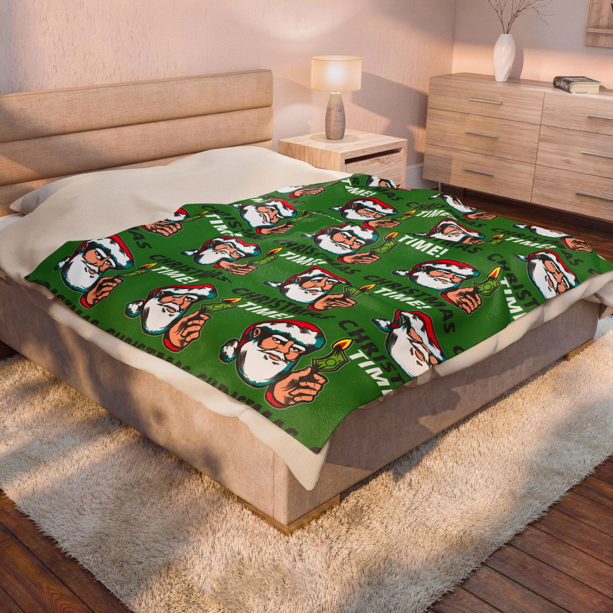 Christmas Time Santa Burning Money Velveteen Plush Blanket