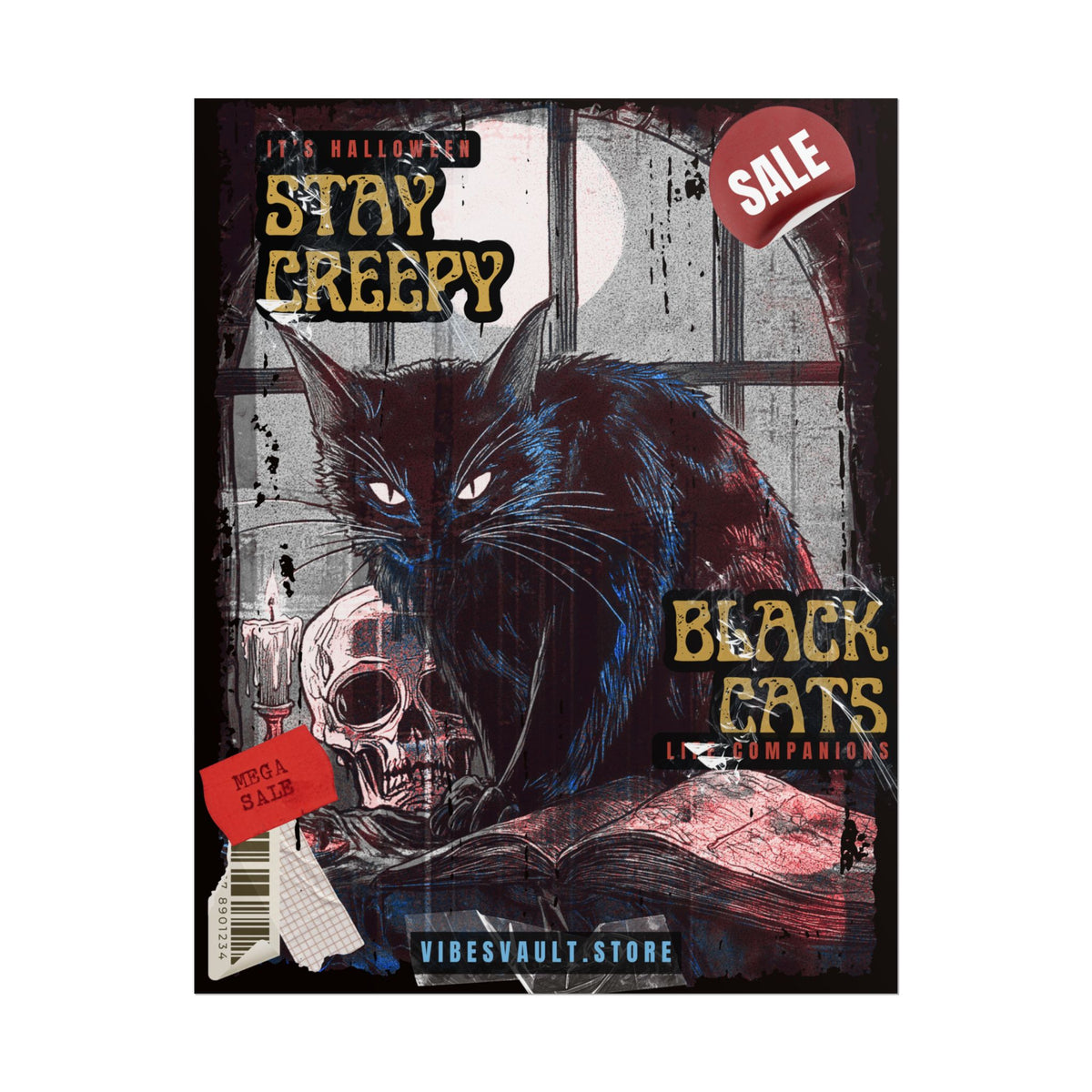 Stay Creepy Halloween Cat Poster - Black Cat Magic October Fall 2026