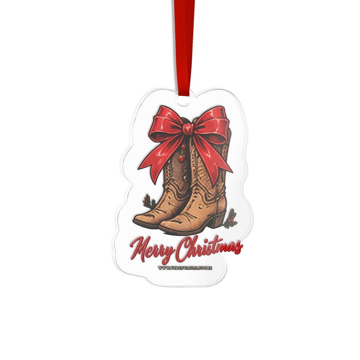 Merry Christmas Cowboy Boots Custom Cut Acrylic Ornament