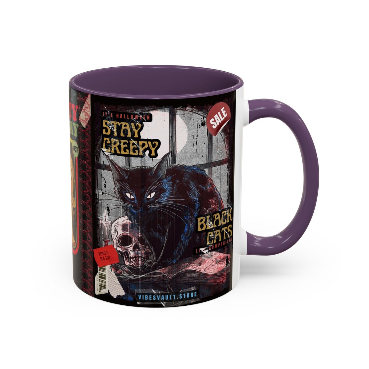 3 Book Covers Retro Vampire, Death and Black Cats Mug — Two-Tone Accent 11/15oz - Fall Halloween 2026
