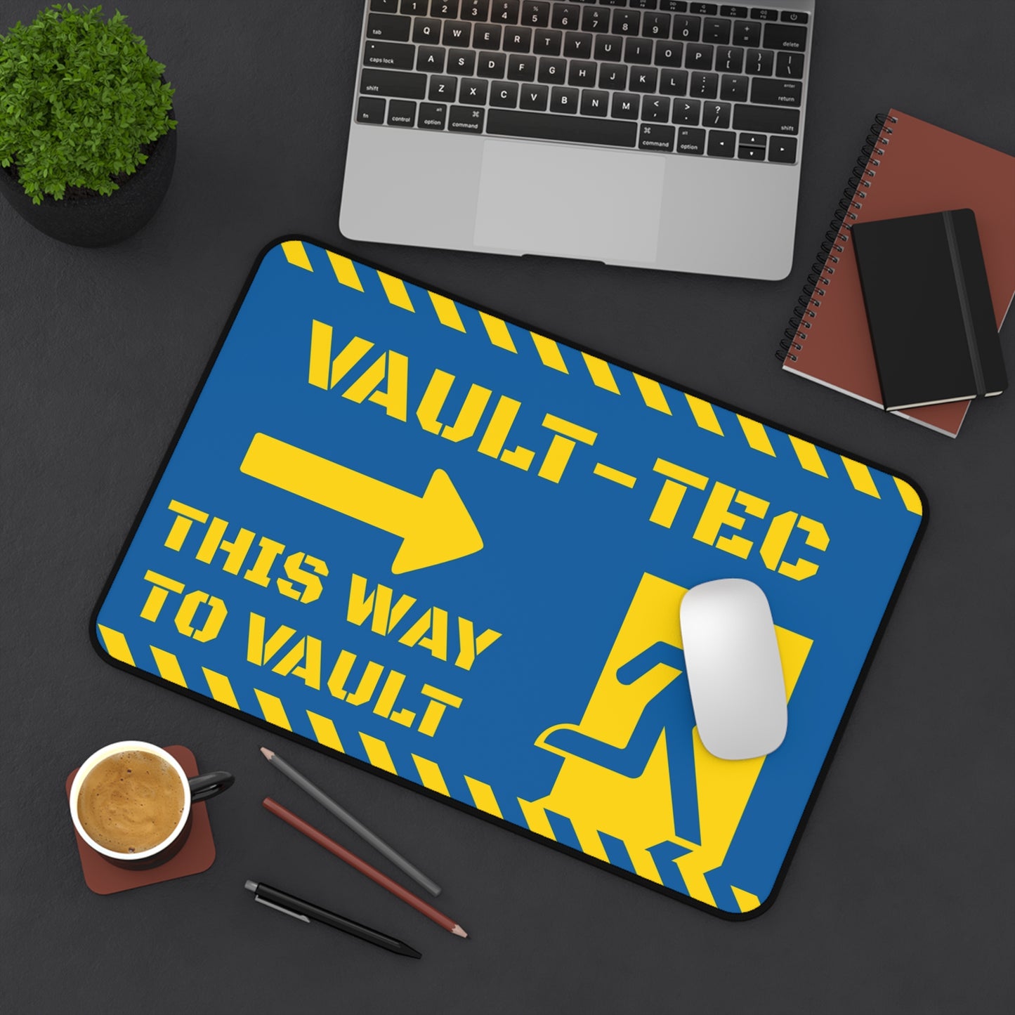 Vault-Tec "This Way to Vault" Desk Mat — Blue & Yellow Gaming Mouse Pad