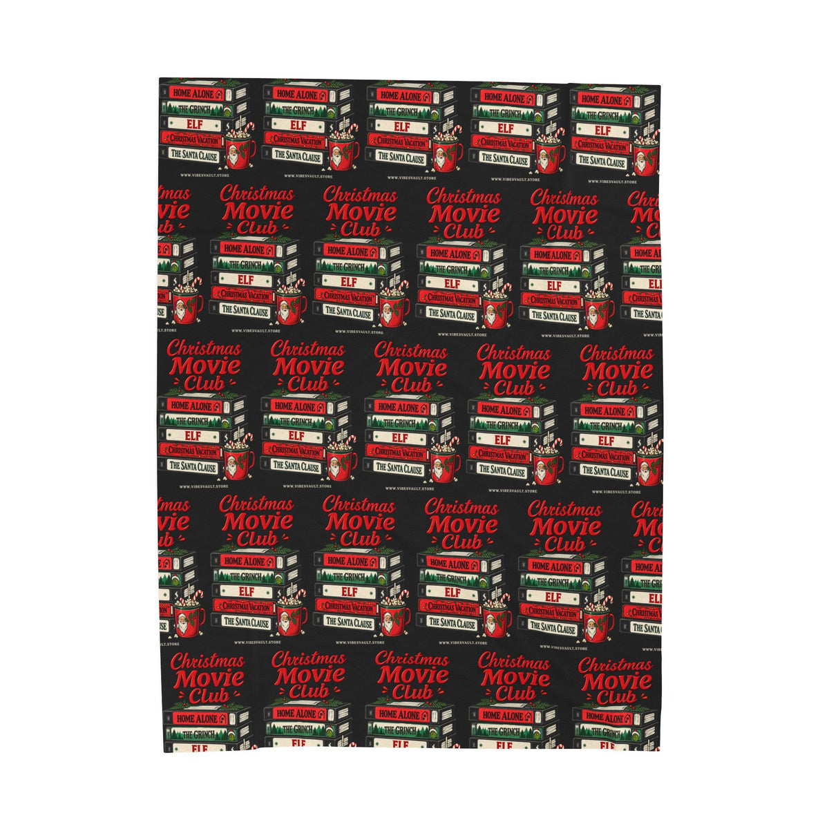 Velveteen Plush Blanket — Christmas Movie Club VHS Pattern Holiday Throw