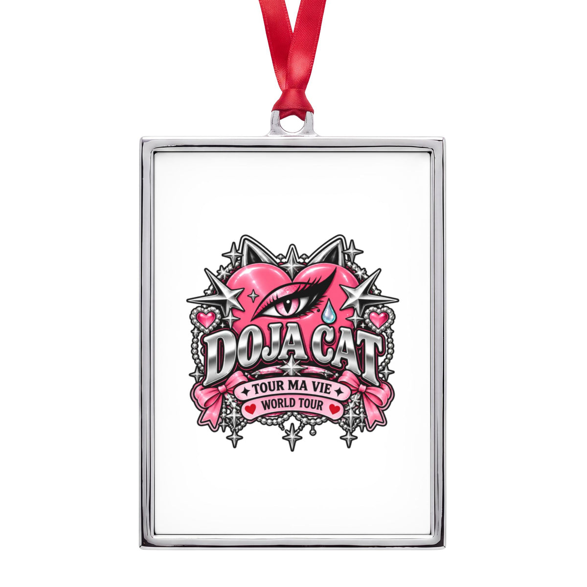 Pink Heart Chrome Eye Portrait Frame Ornament