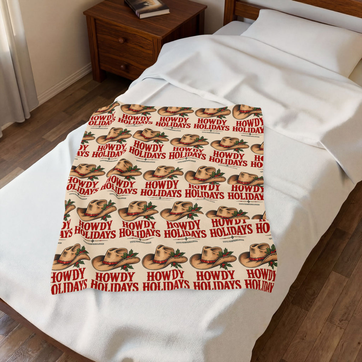 Howdy Holidays Cowboy Christmas Velveteen Plush Blanket