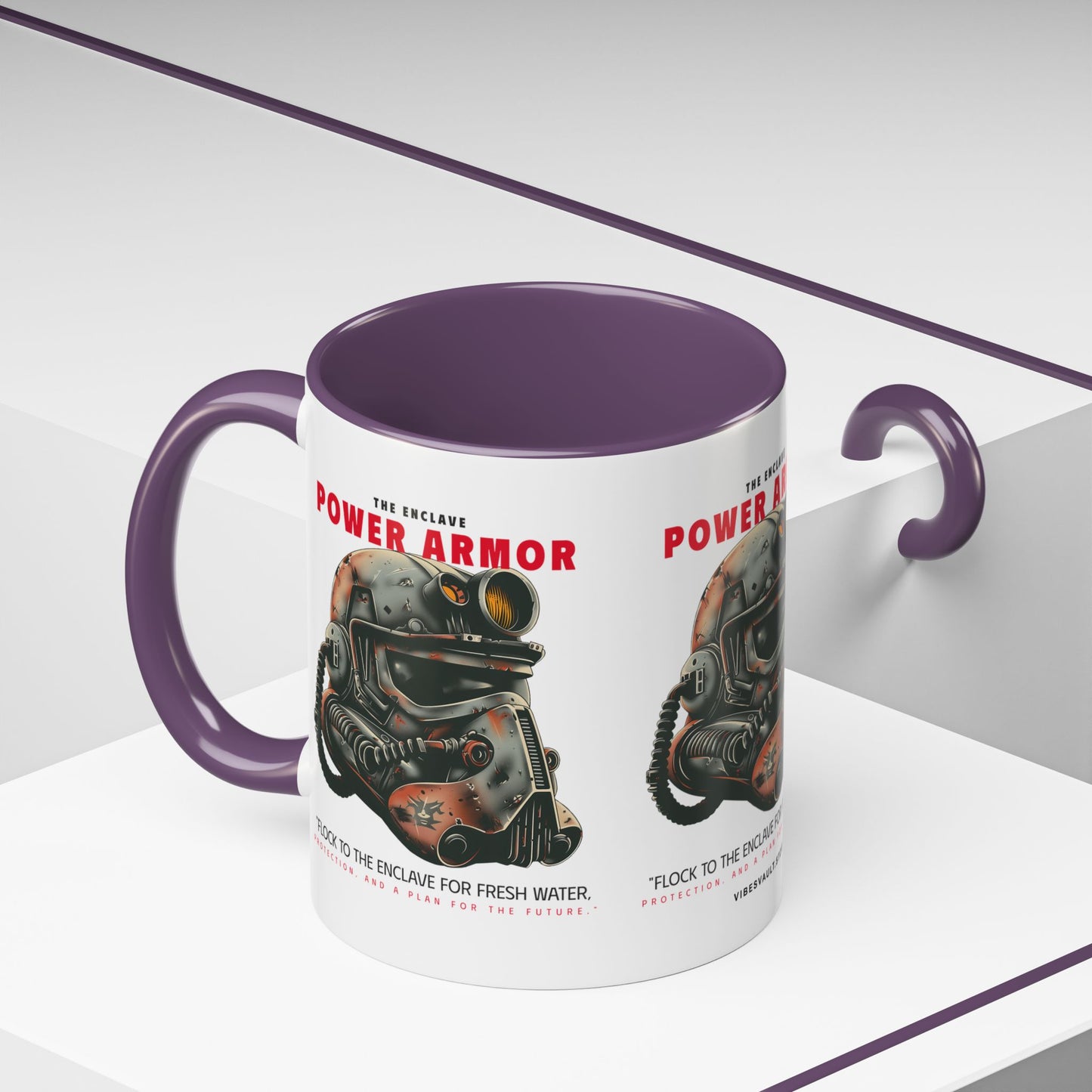 Power Armor Accent Coffee Mug — Fallout Enclave Helmet Design (11/15oz)