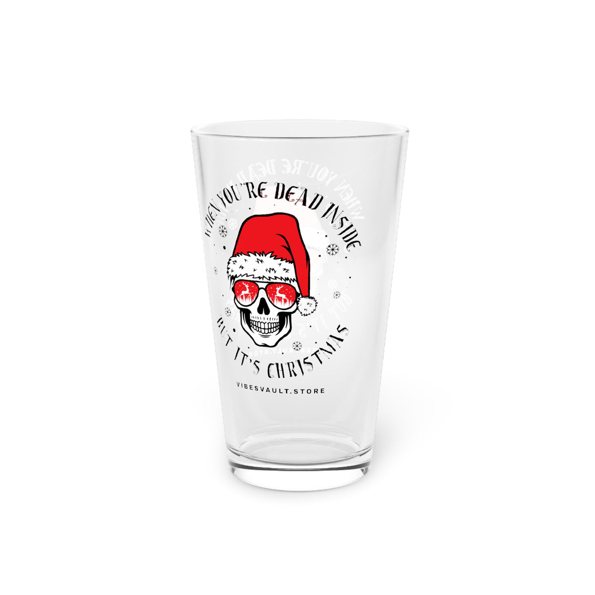 Christmas Skull Pint Glass — "Deck the Dead" 16oz Holiday Beer Glass