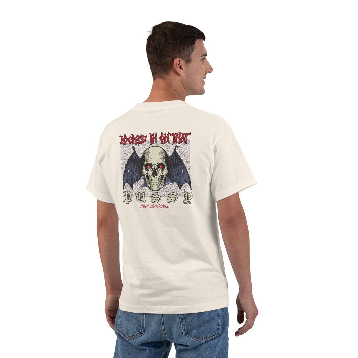 "Locked in on that Pussy" Humor Bat Skull - T-shirt Top - Retro Graphic Tee - Fall Halloween 2026