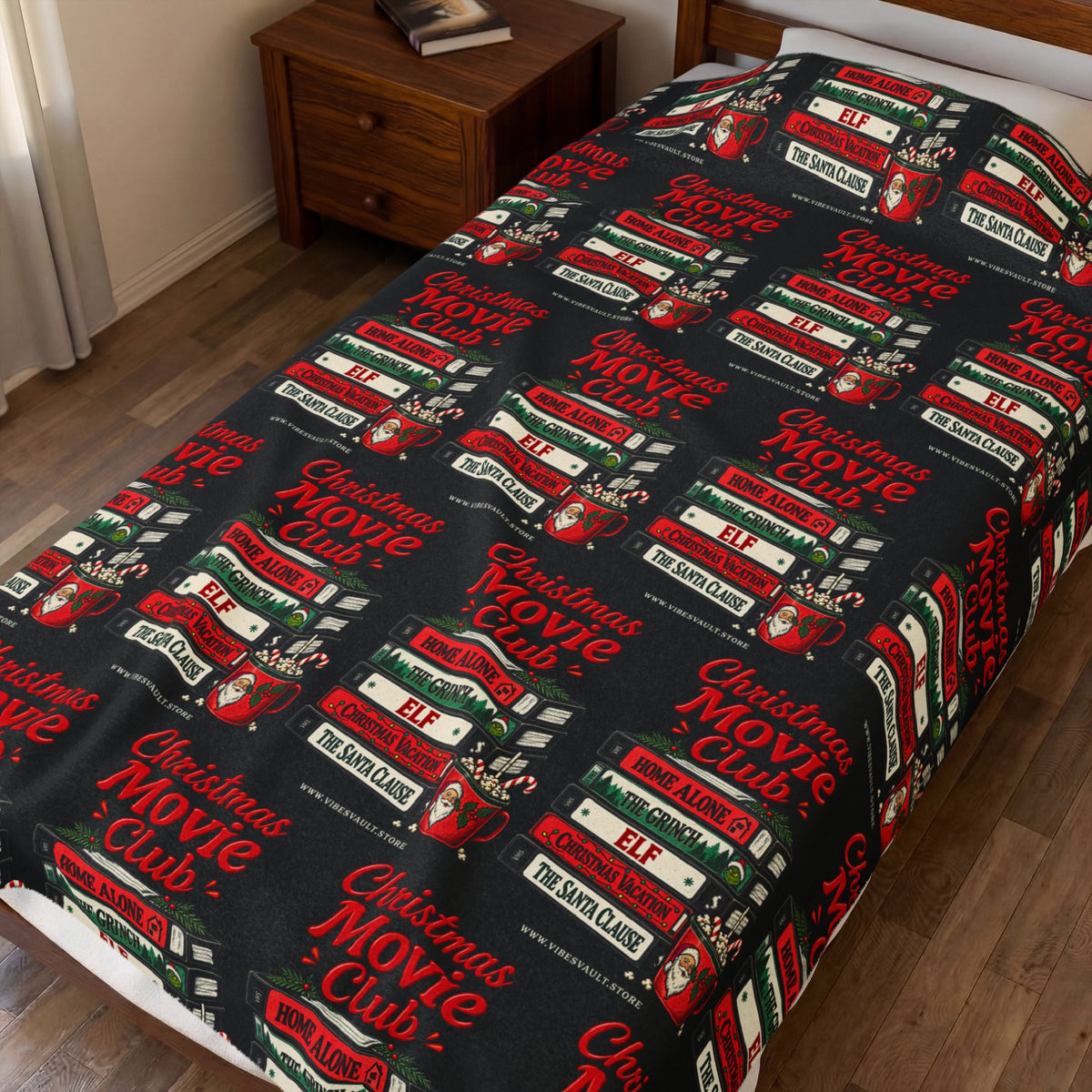 Velveteen Plush Blanket — Christmas Movie Club VHS Pattern Holiday Throw