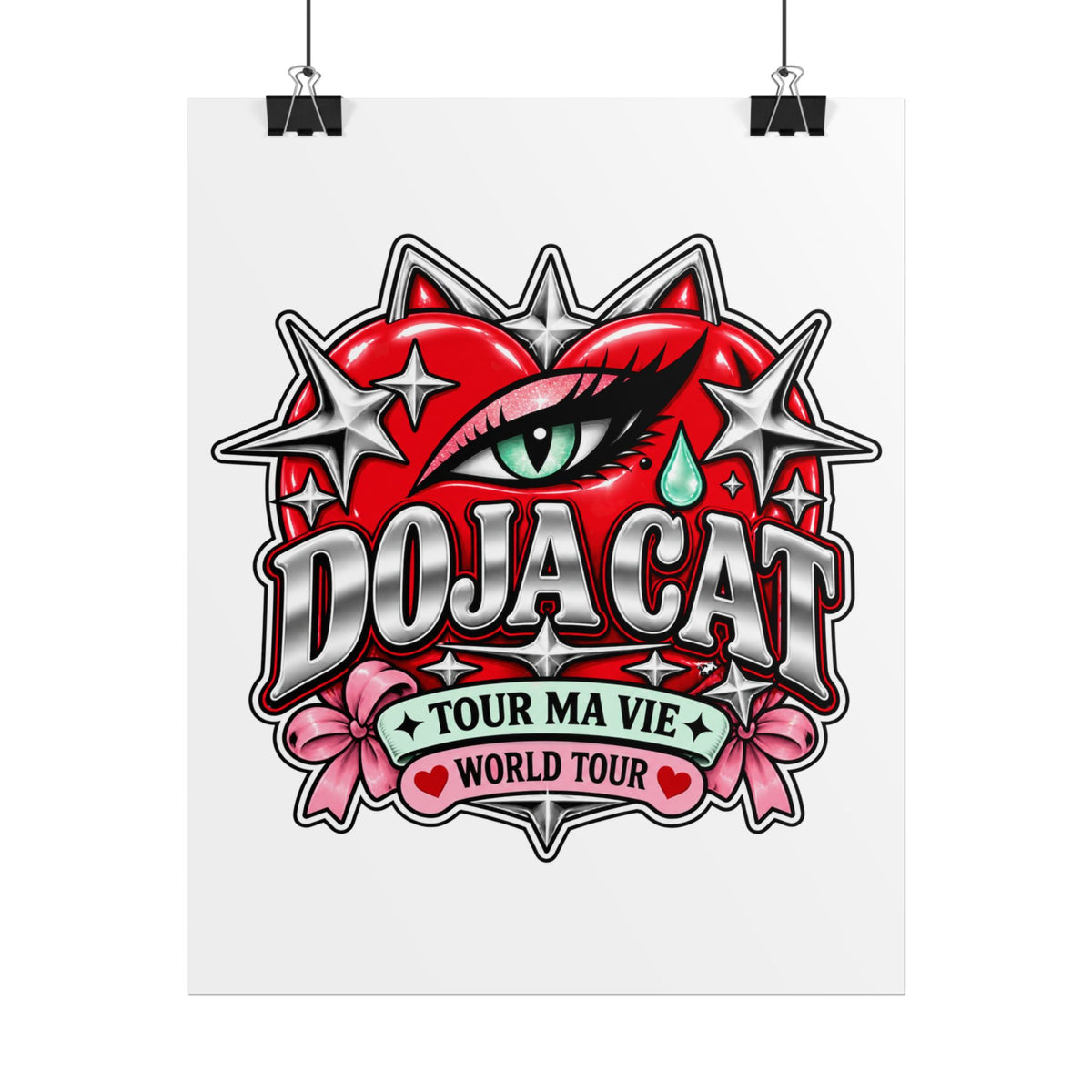 Red Heart Chrome Eye Rolled Poster