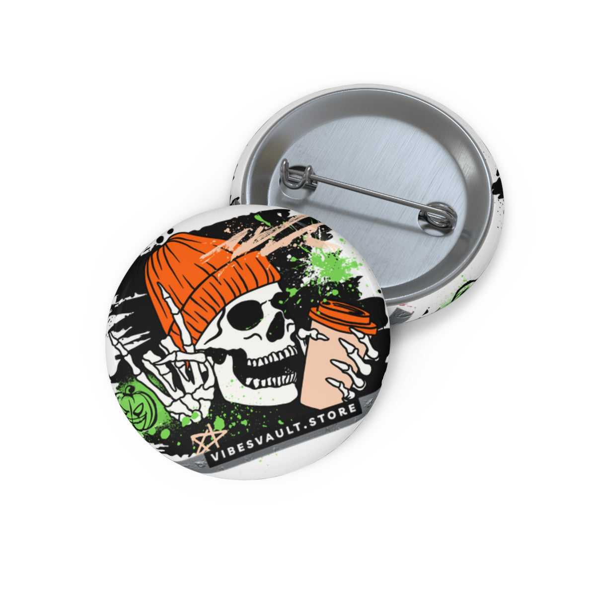 Fall Rocks Skull Button - Pumpkin Coffee Pin - Winter Cozy - Fall Halloween 2026