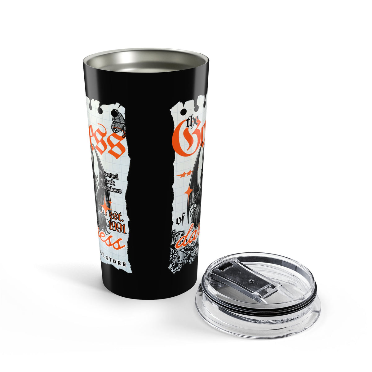 20oz Gothic Rock Travel Tumbler — Goddess Vintage Band Artwork— Halloween 2026