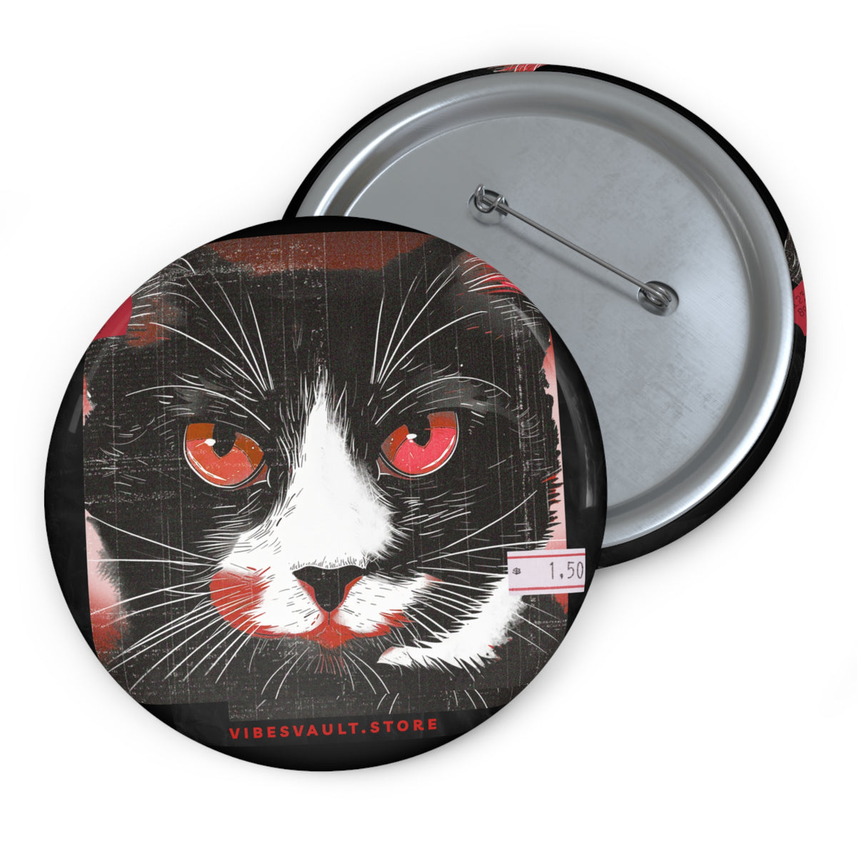 Black Halloween Cat with Red Evil Eyes - Pin Button Badge - Fall 2026