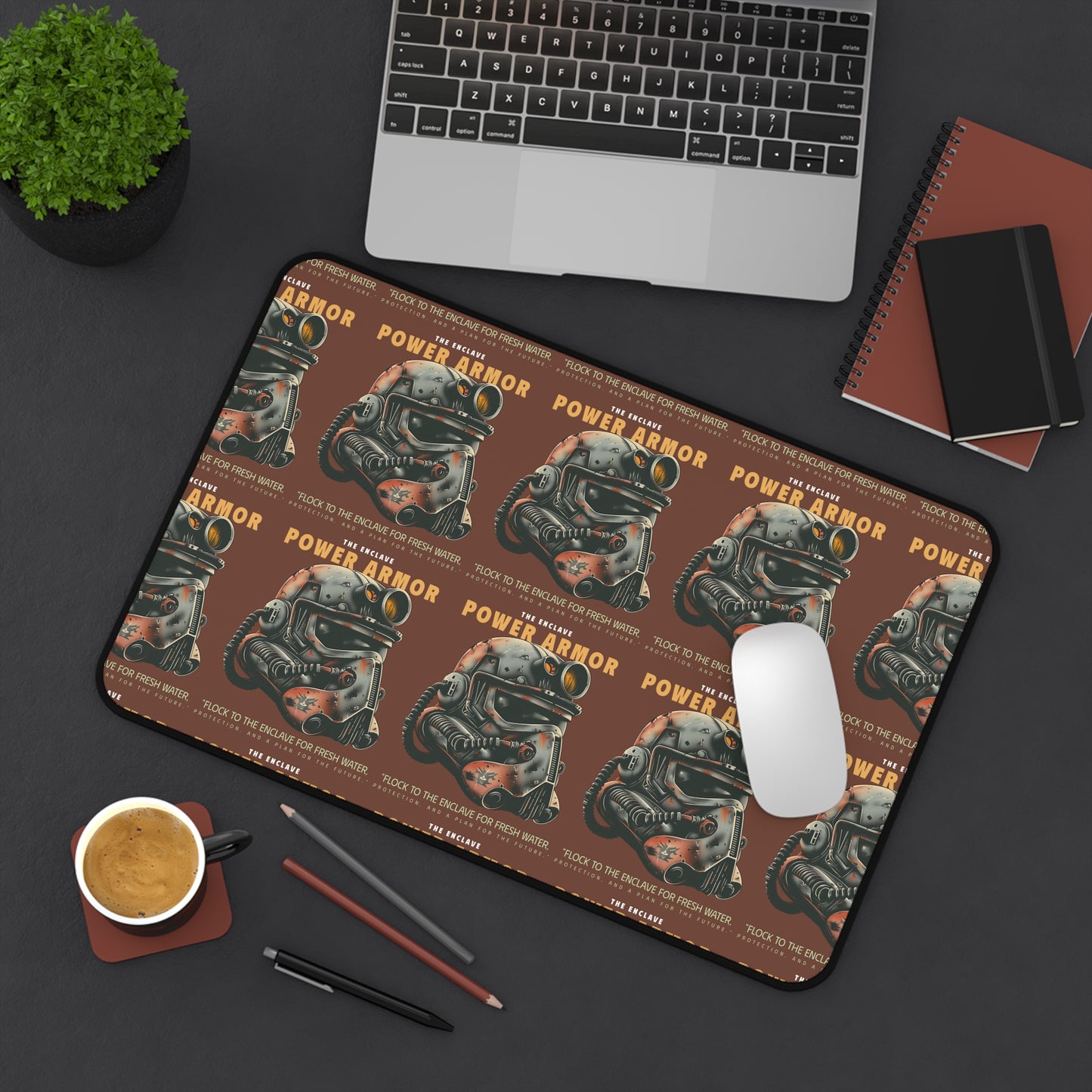 Fallout Power Armor Retro Desk Mat — Vintage Gaming Mousepad for Gamers & Fans