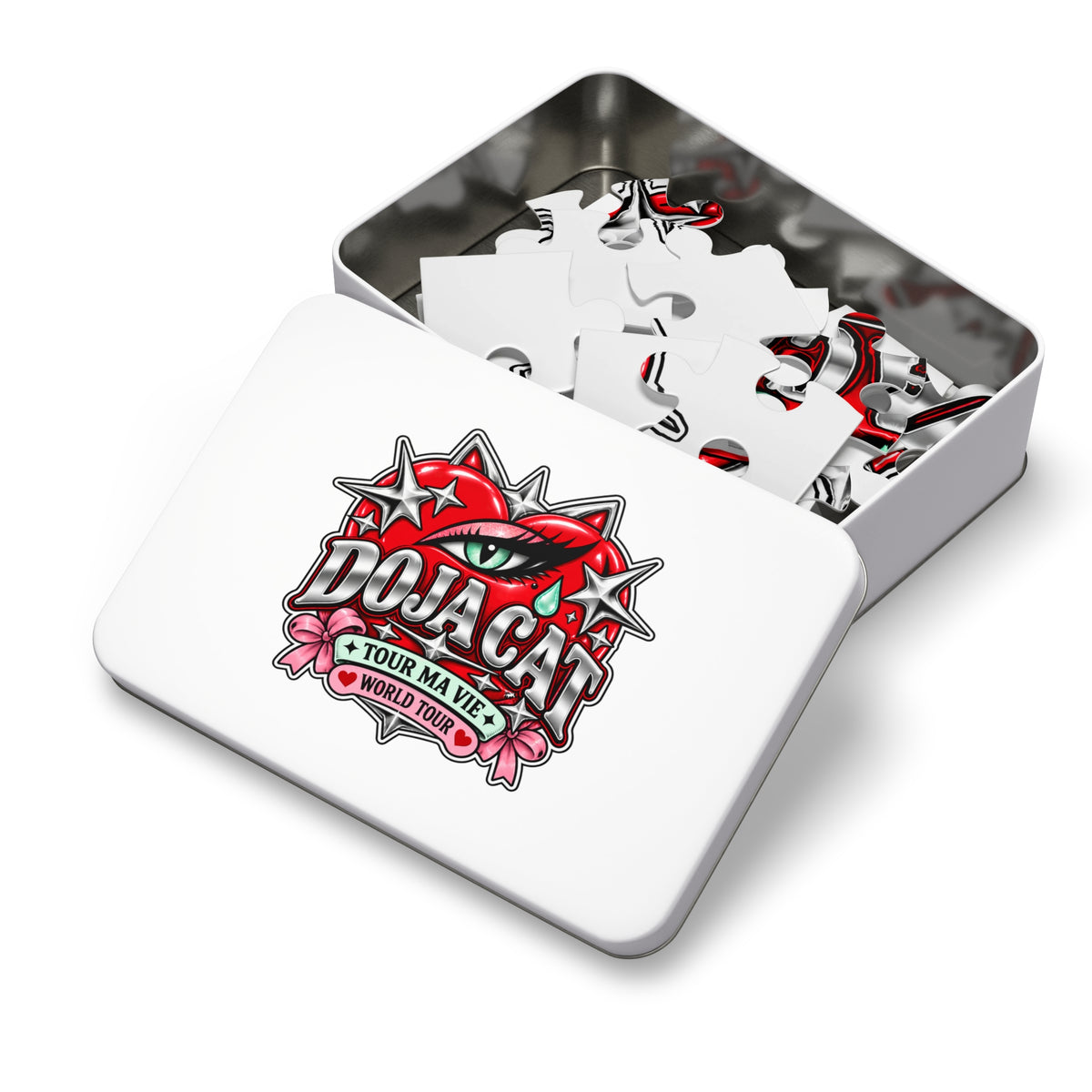 Red Heart Chrome Eye Jigsaw Puzzle with Tin