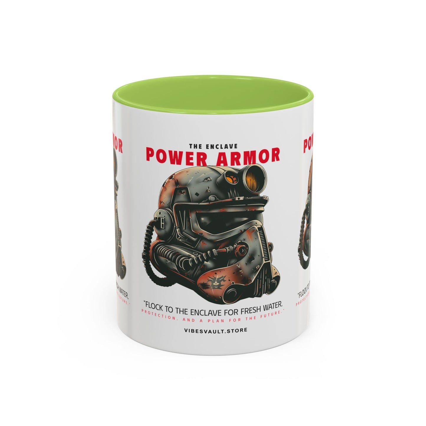 Power Armor Accent Coffee Mug — Fallout Enclave Helmet Design (11/15oz)