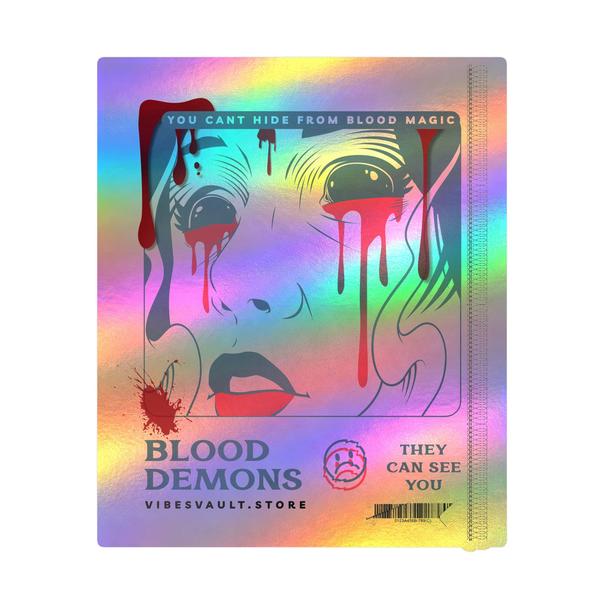 Blood Demons Kiss-Cut Vinyl Decal — Retro Horror Sticker ("You Can't Hide From Blood Magic") — Halloween 2026