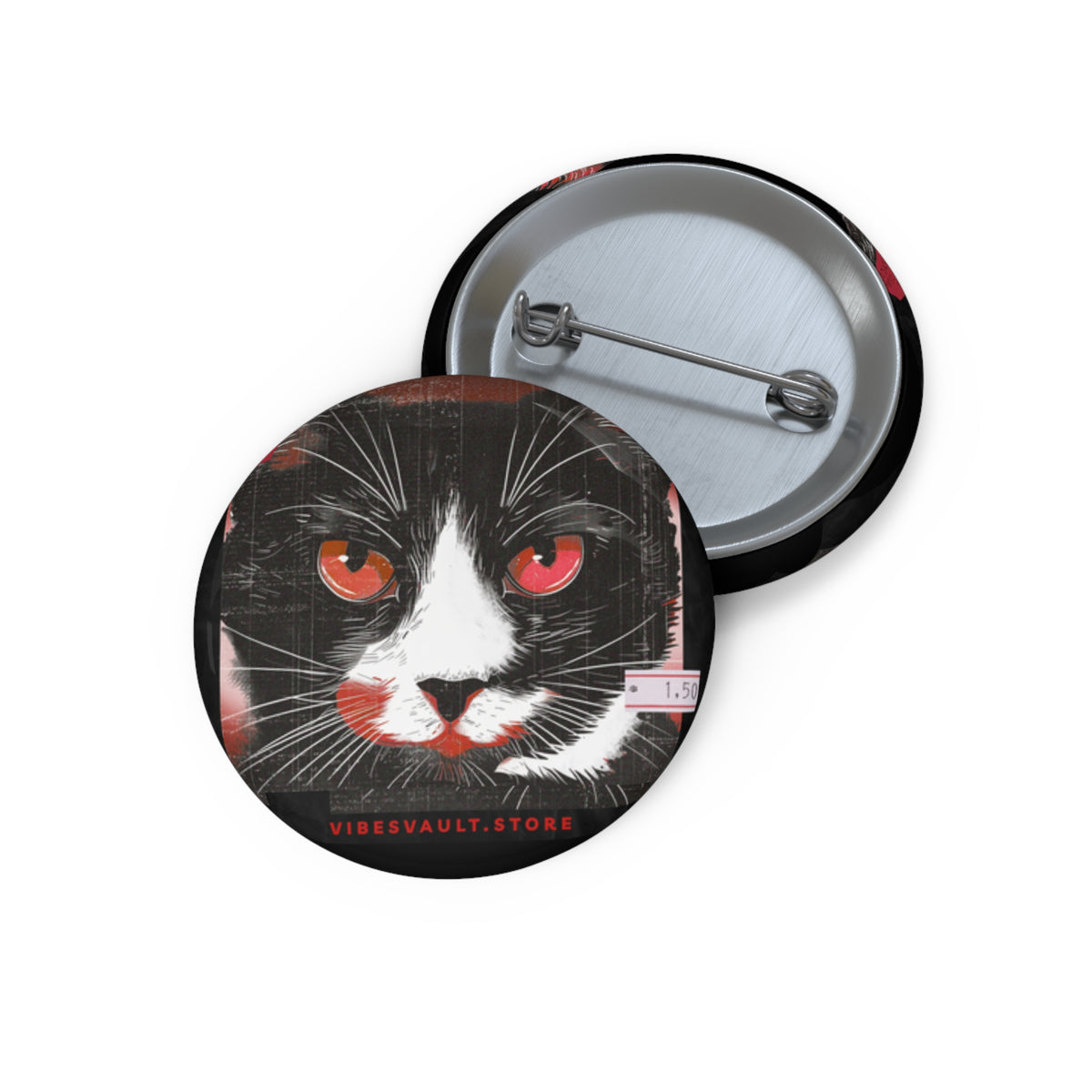 Black Halloween Cat with Red Evil Eyes - Pin Button Badge - Fall 2026