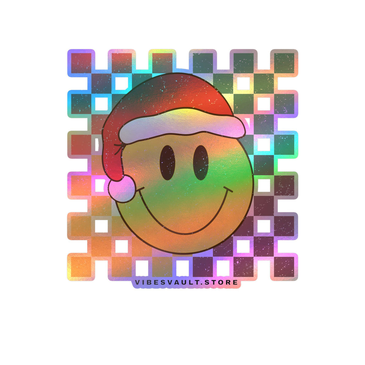 Christmas Smile Sticker — Retro Smiley Face Kiss-Cut Vinyl Decal