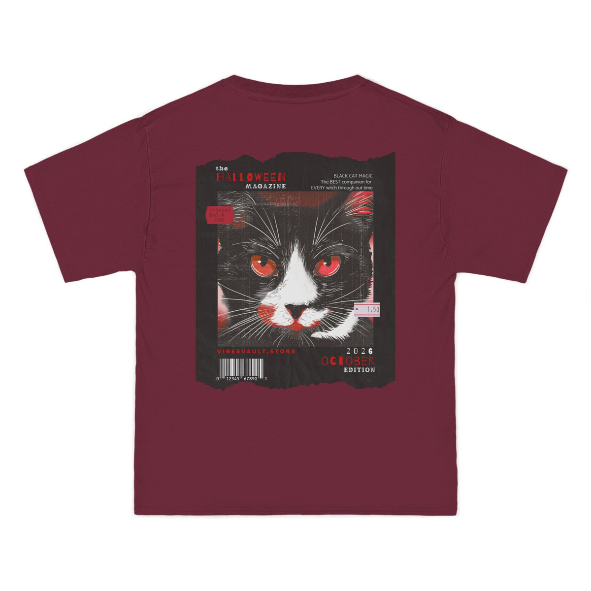 Red Halloween Magazine Cat Edition - T-shirt Top - Retro Fall Witch Wizard Magic -Graphic Tee - Fall Halloween 2026
