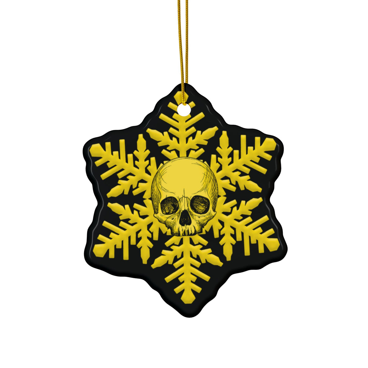 Black Yellow Skull Snowflake Christmas Ornament 1pc, 3pcs, 5pcs, or 10pcs