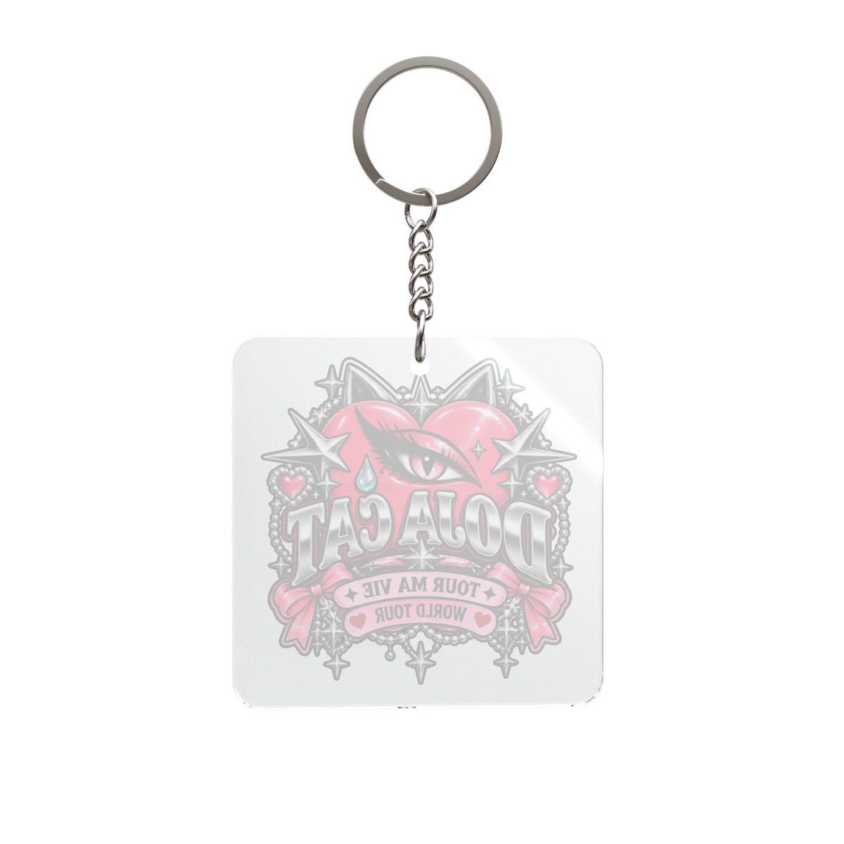 Pink Heart Chrome Eye Square Keychain
