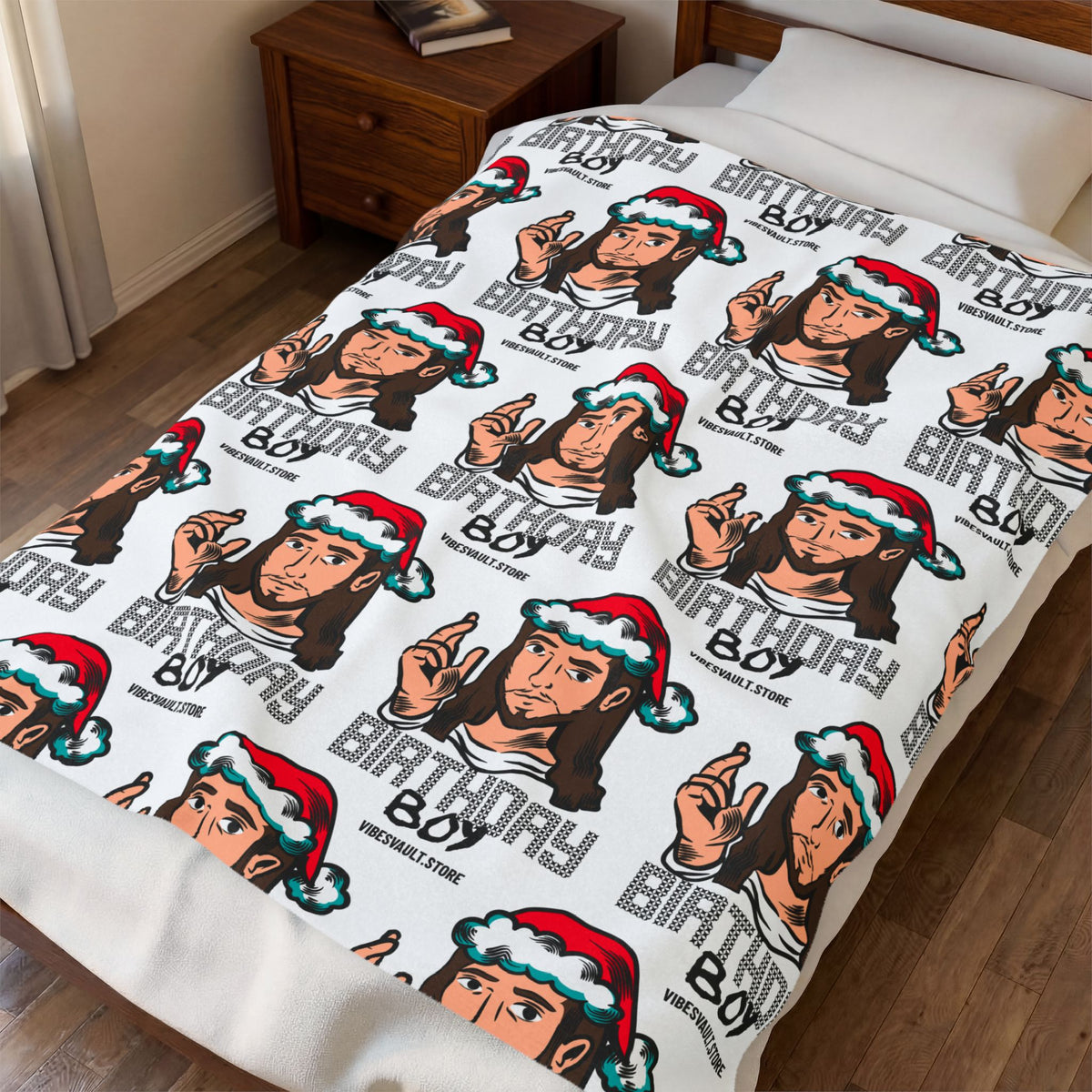 Christmas 'Birthday Boy' Velveteen Plush Blanket – Funny Holiday Portrait Throw