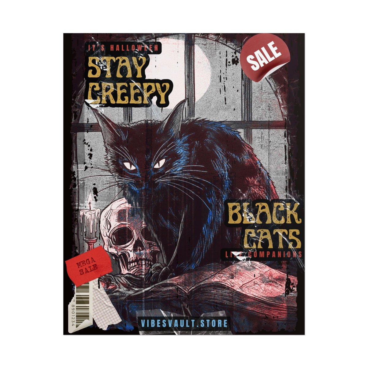 Stay Creepy Halloween Cat Poster - Black Cat Magic October Fall 2026