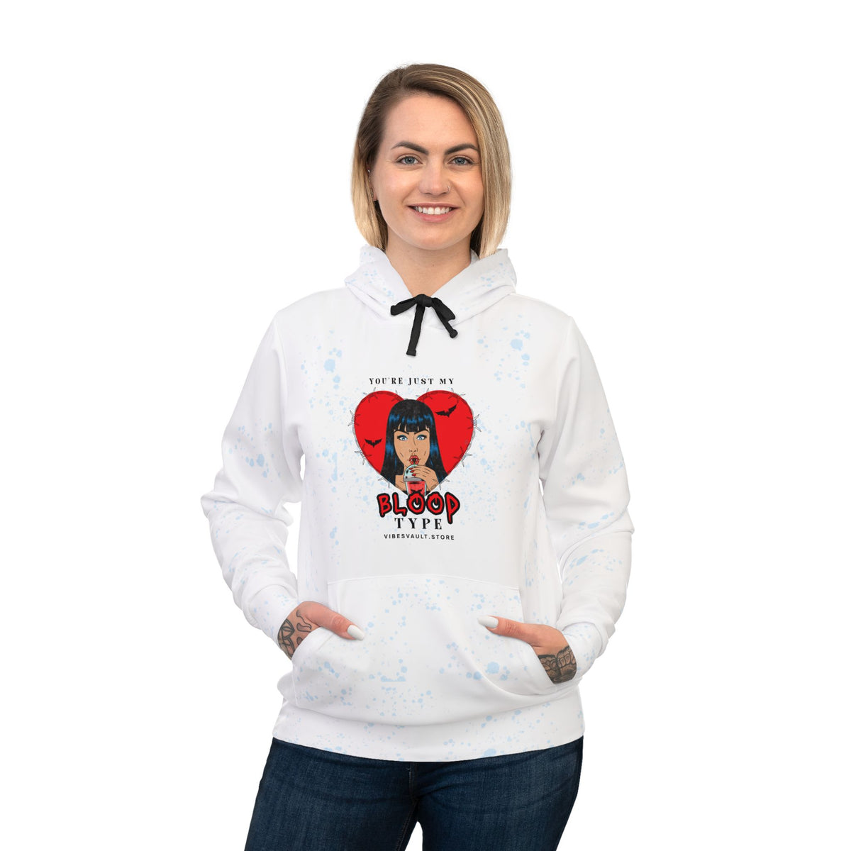 Vampire Heart Athletic Hoodie — "You're Just My Blood Type" Graphic