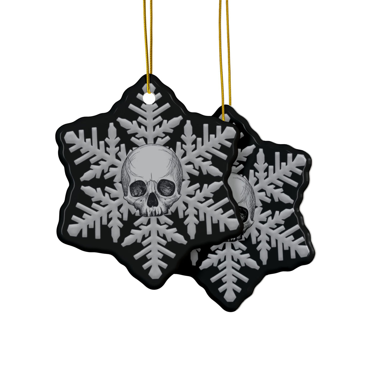 Black Gray Goth Skull Snowflake Christmas Ornament 1pc, 3pcs, 5pcs, or 10pcs