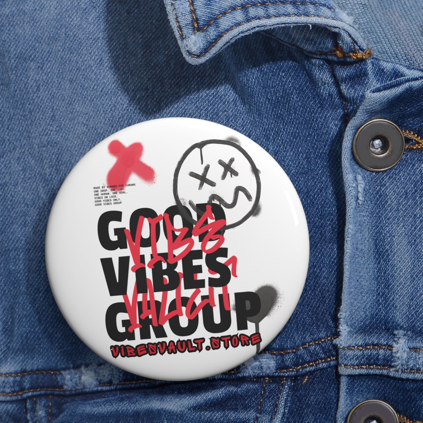 Good Vibes Group Vibes Vault Logo Pin Button