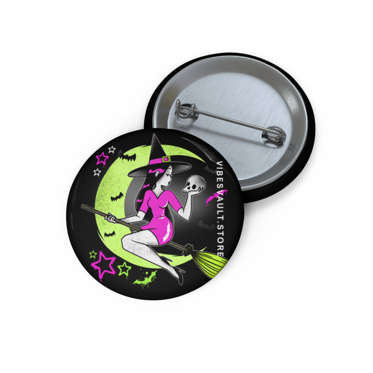 Moon Witch Skull Pin- Stars, Bats, Pink and Green Pin Badge - Fall Halloween 2026