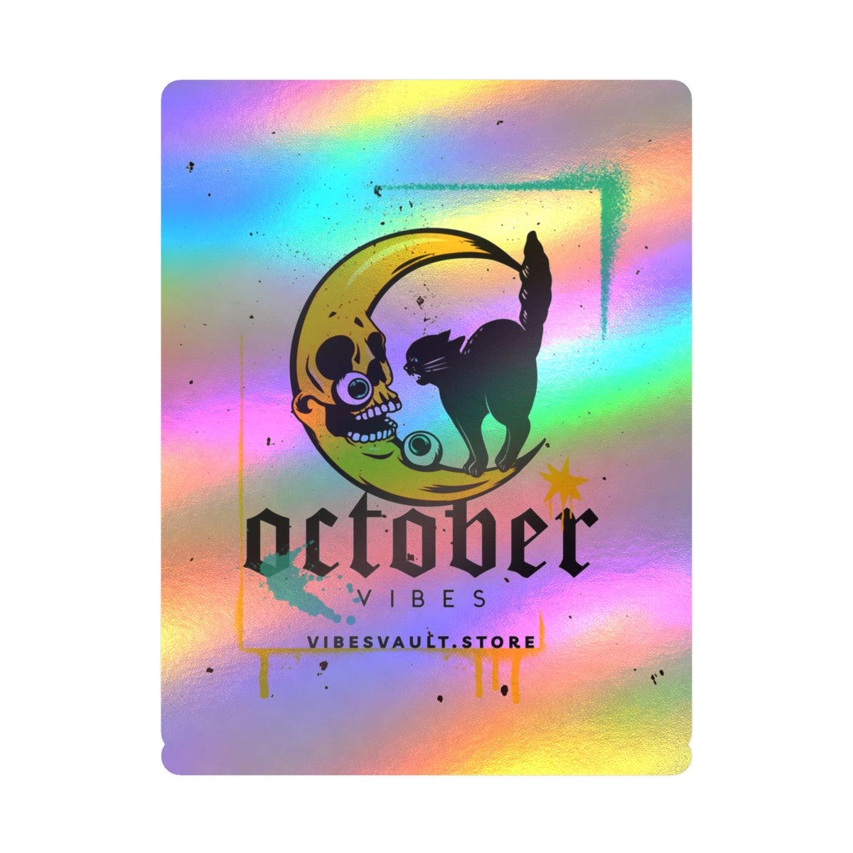 October Vibes Kiss-Cut Vinyl Sticker — Gothic Moon Cat Fall Decal— Halloween 2026