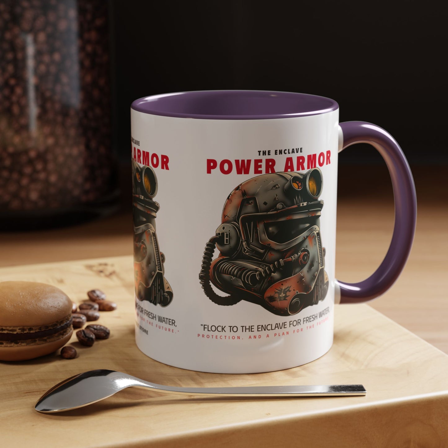 Power Armor Accent Coffee Mug — Fallout Enclave Helmet Design (11/15oz)