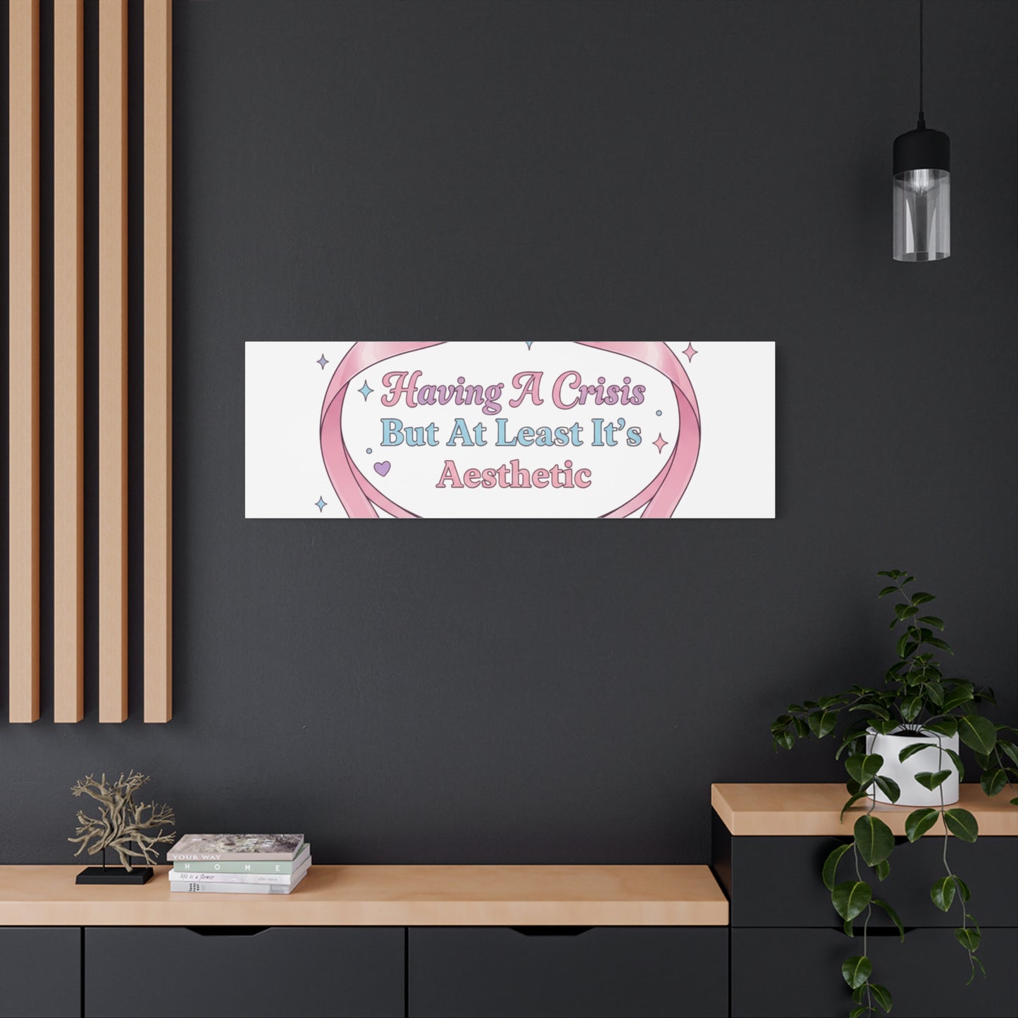 Having a Crisis But At Least It's Aesthetic Canvas | Coquette Ribbon Humor, Pastel Lace Art