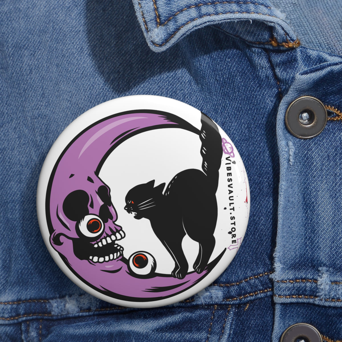 Moon and Black Cat Pin Badge - Purple Crescent Moon - Fall Halloween 2026