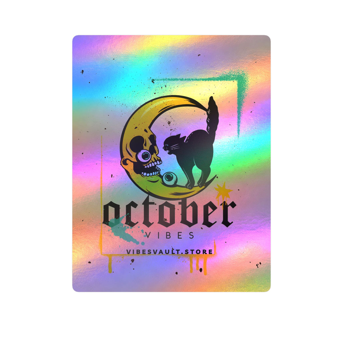 October Vibes Kiss-Cut Vinyl Sticker — Gothic Moon Cat Fall Decal— Halloween 2026